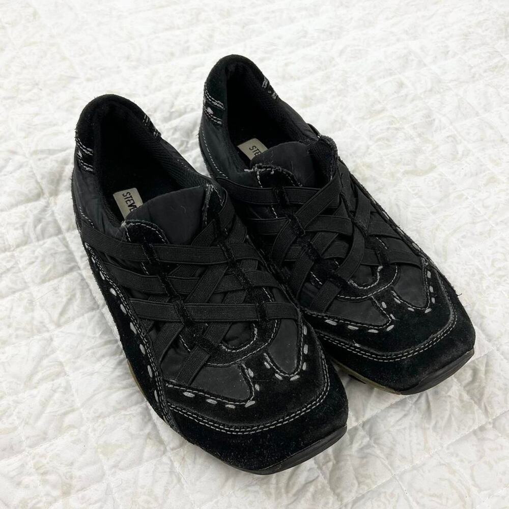 Steve Madden Y2k Blokette Black Suede Strappy Sneakers Slip On